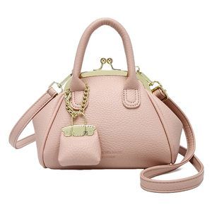 Mini Kiss Lock Pu Leather Satchel Style Handbag Small Shoulder B)